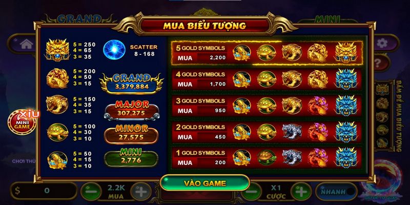 Chi tiết bảng đổi thưởng của từng biểu tượng trong game tứ linh