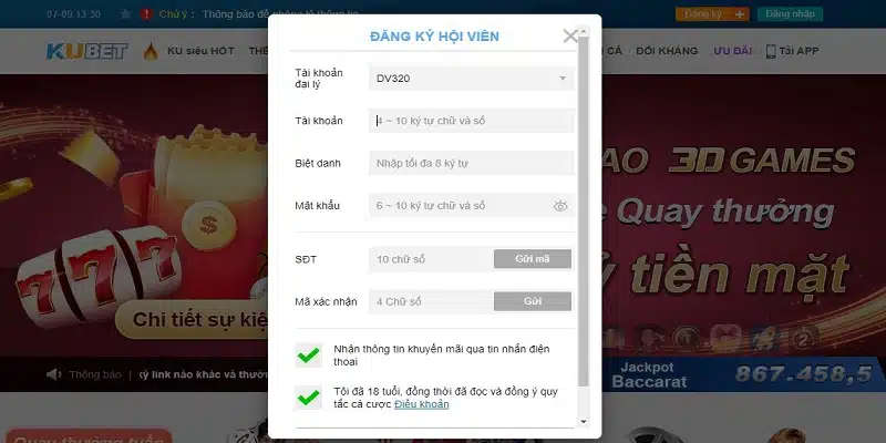 Biểu mẫu đăng ký KUBET trên PC